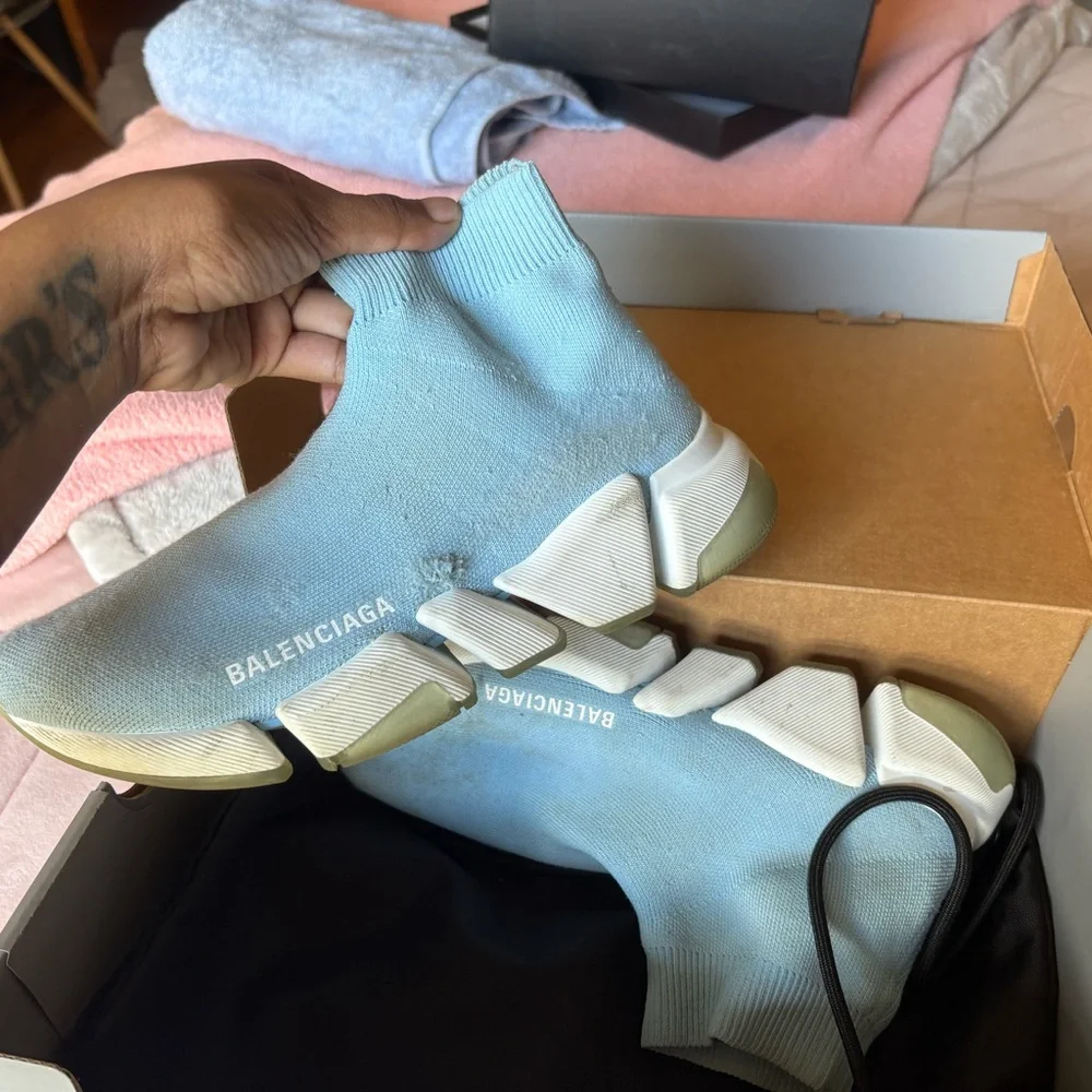 Balenciaga Light Blue Sock Sneakers - Picture 1 of 4